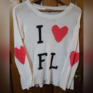 Solemio White and Red Heart Sweater